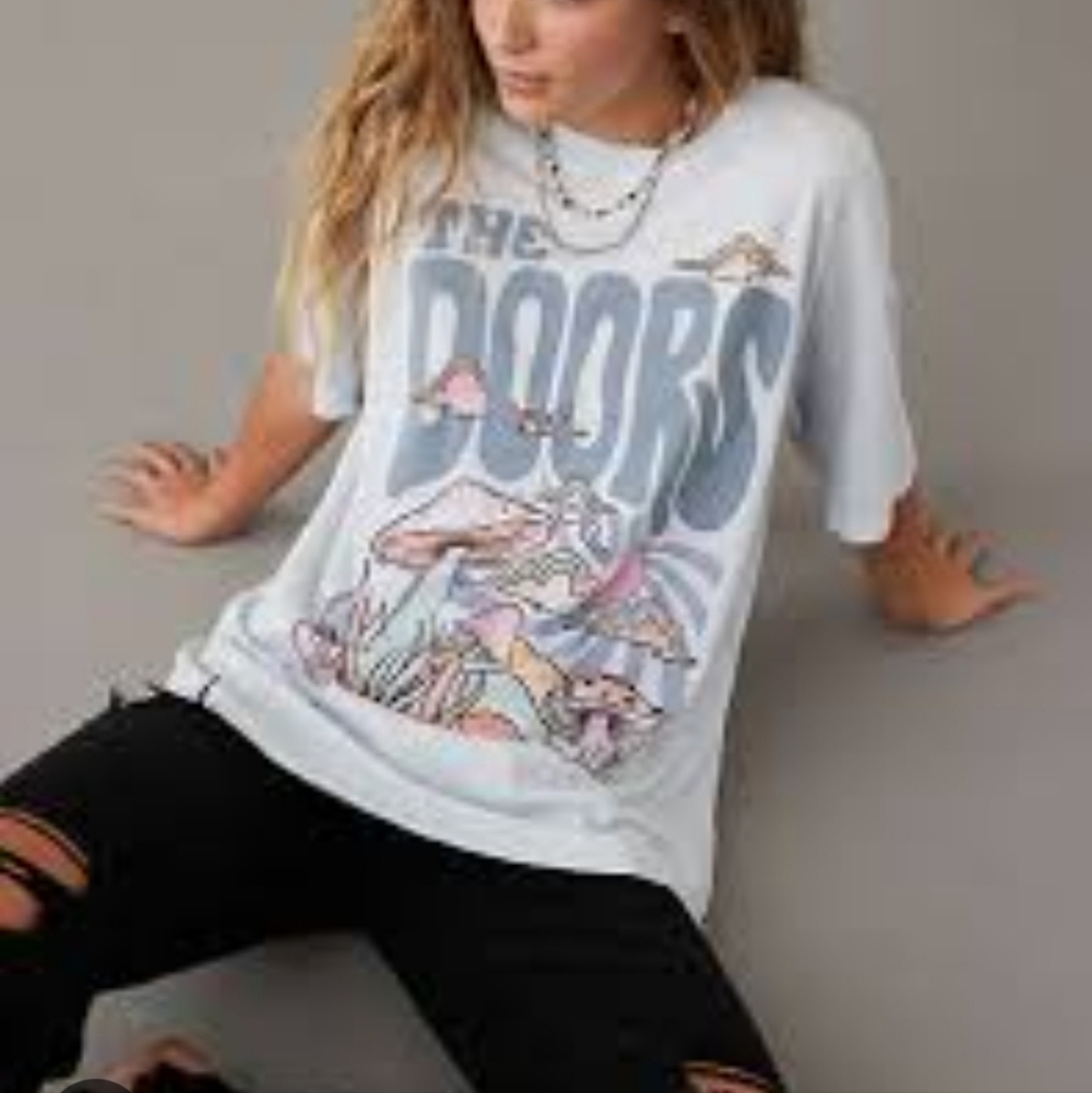 the doors ♡ band tee shirt mushrooms clouds trippy psychedelic rock 70s - Picture 2 of 9